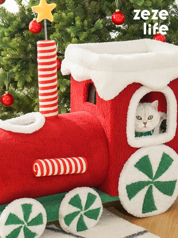 Condo pour chat avec boîte cadeau de Noël empilée de 52.4 pouces - ZezeLife