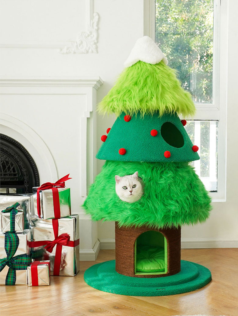 Casa per lettiera per gatti in legno con torre pallina tintinnante