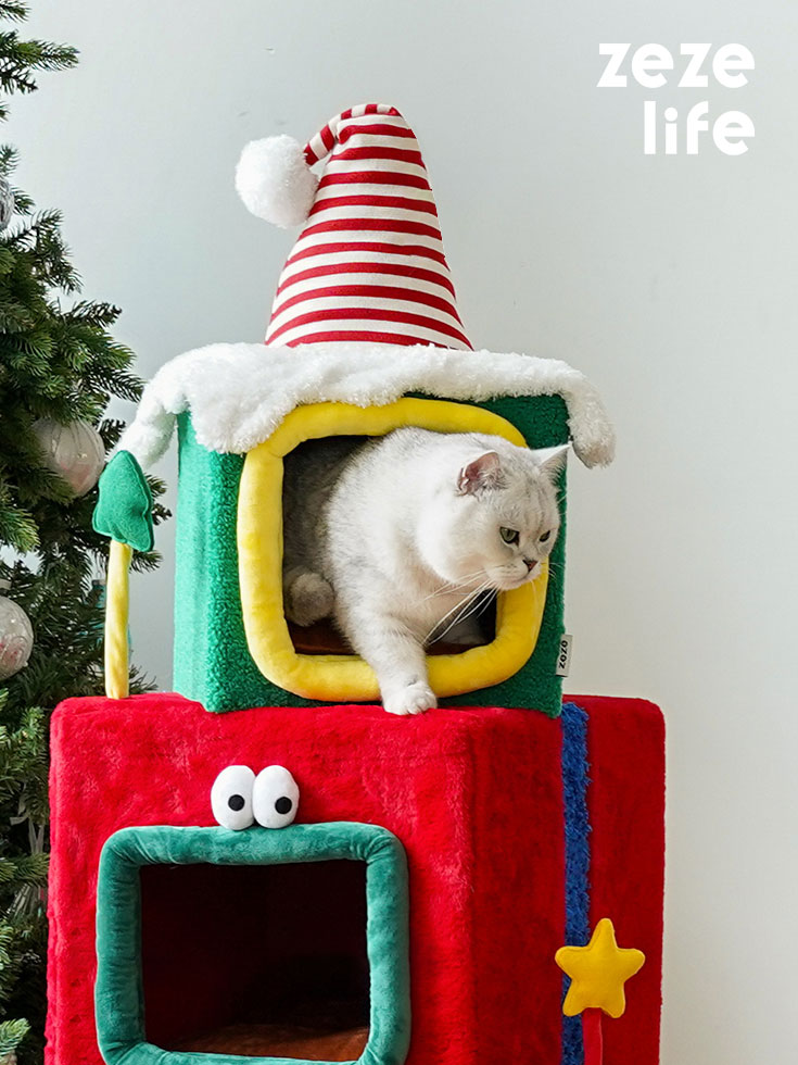 Condo de chat de boîte de cadeau de Noël empilé